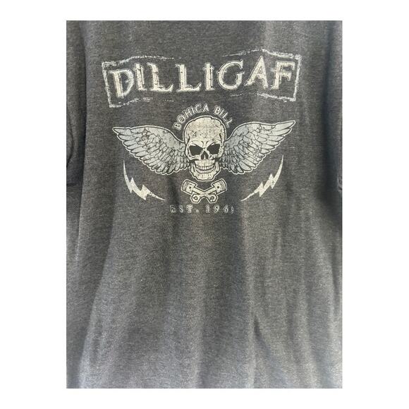 DILLIGAF Skull Graphic T-Shirt Men’s Large Gray Biker Casual Tee Vintage Style - Picture 2 of 8